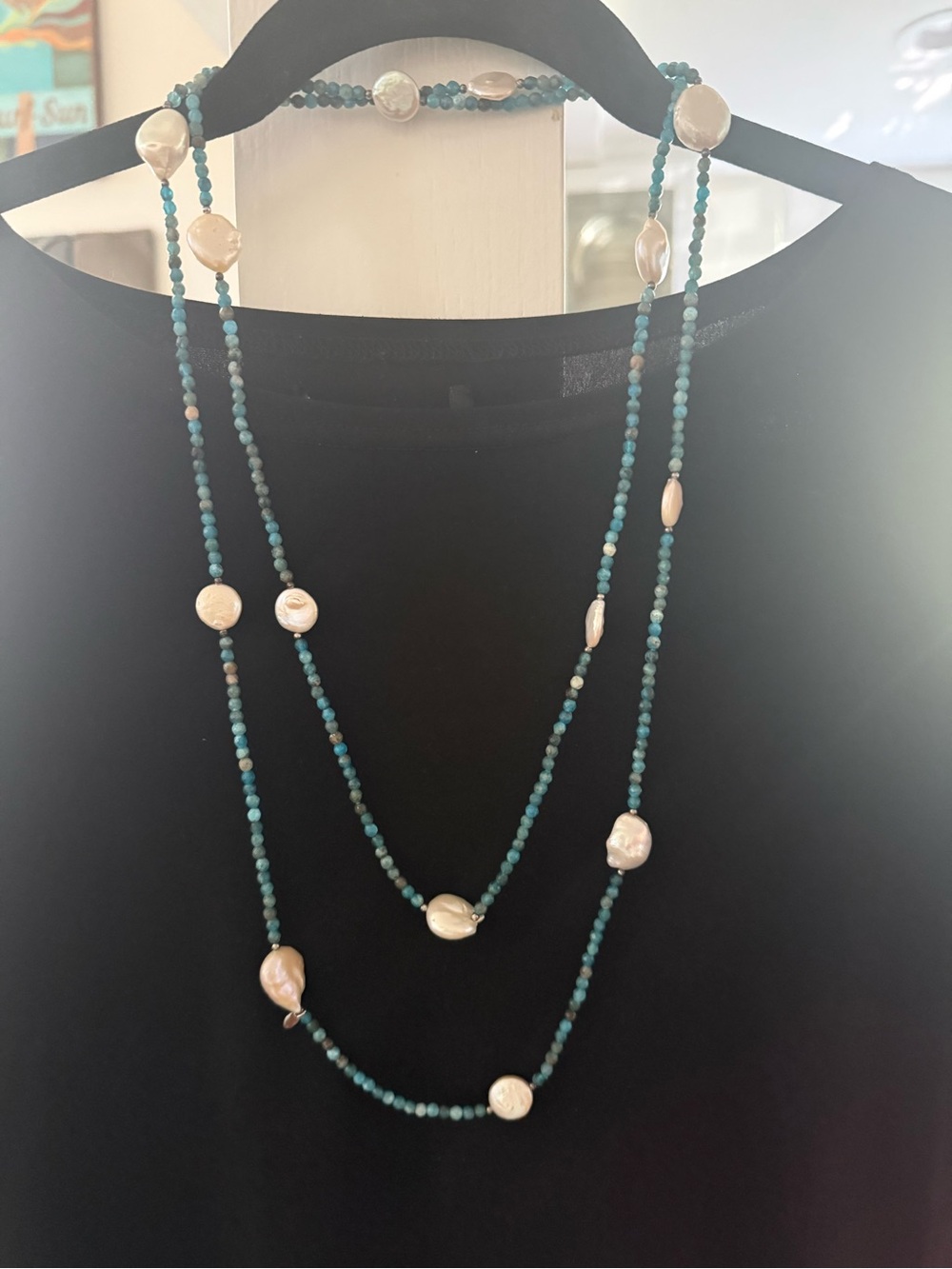 Elegant Teal Beaded Necklace with Freshwater Pearls